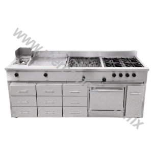 ESTUFA INDUSTRIAL FREIDORA, PLANCHA, ASADOR Y 4 QUEMADORES