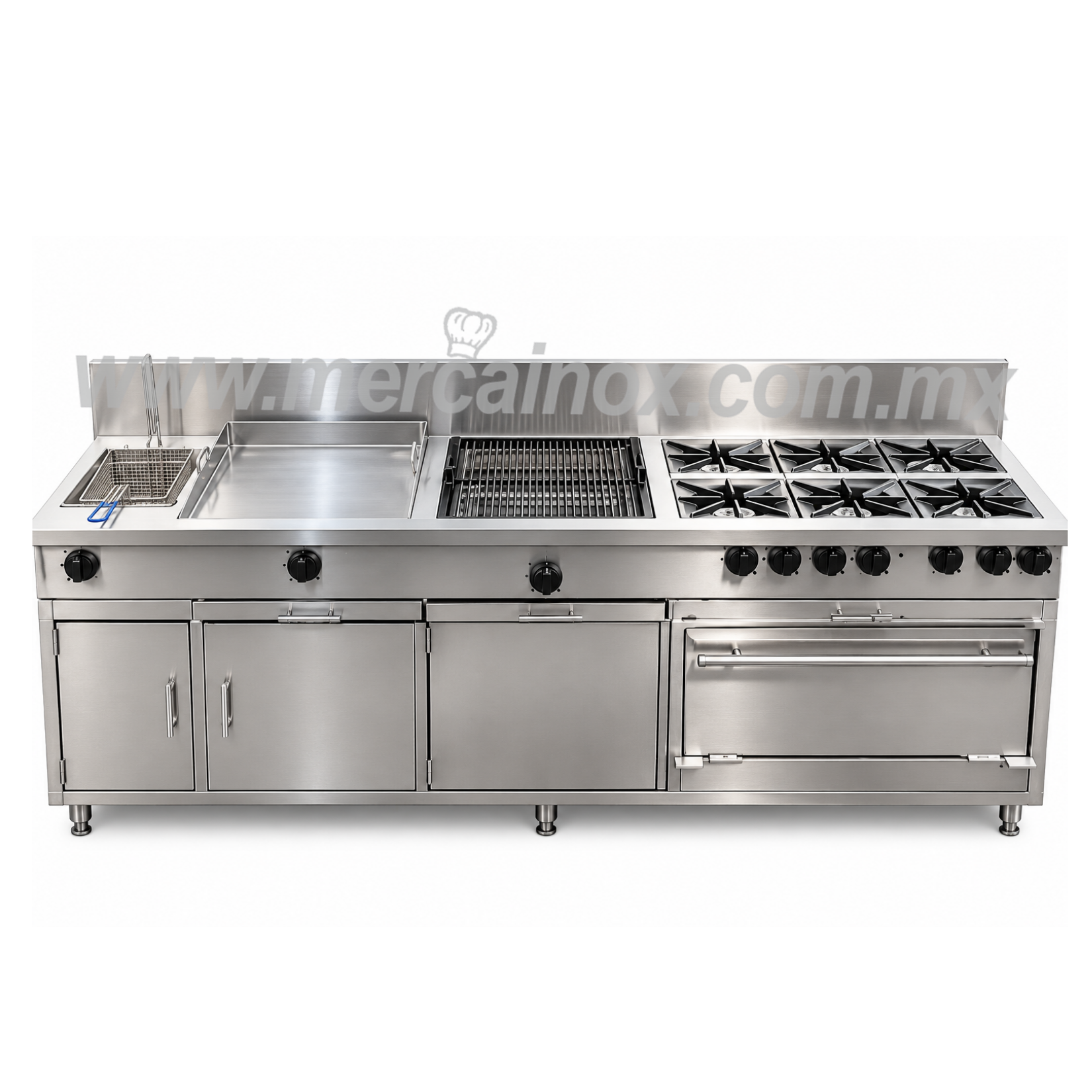 ESTUFA INDUSTRIAL ROBUST FREIDORA, PLANCHA, ASADOR Y 6 QUEMADORES